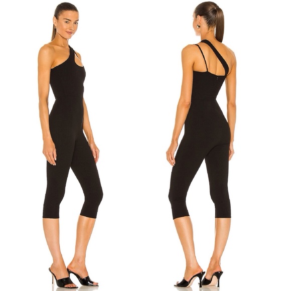 NWT H:ours Sophie Catsuit Asymmetrical One Shoulder Strap Rib Crop Jumpsuit XS - Picture 3 of 9